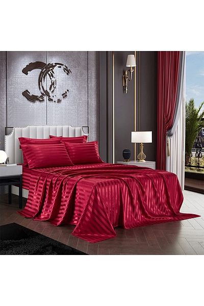 EVYA Luxury Hotel Series 4 Piece Red Duvet Cover Set 160X200 cm Satin Fitted Sheets