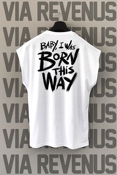 Vordevia Baby - I Was Born This Way Λευκό αθλητικό μπλουζάκι με στάμπα στην πλάτη και μηδενικά μανίκια