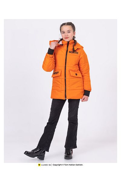 WST SPORT WEAR Girl's Inflatable Hooded Winter Coat - Fiber and Welsoft, Windproof