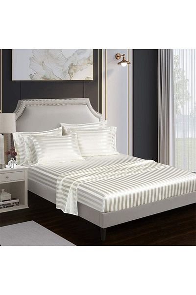 EVYA Luxury Hotel Series Line 4 τεμαχίων Λευκό Σετ Παπλωματοθήκη Σατέν Εφαρμοσμένο Σεντόνι 160x200