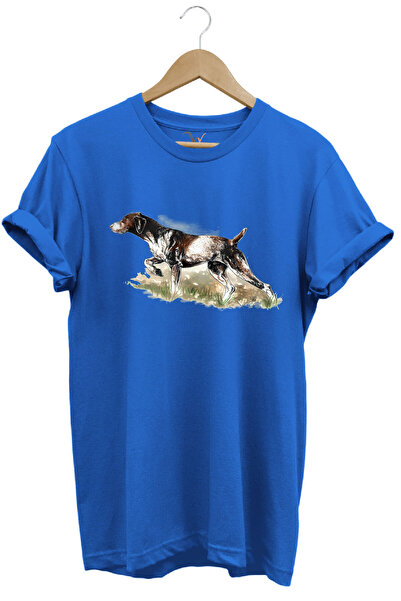 WİDİ Priroda Lov Kurzhaar Pas Tema Štampano 100% pamuk Plava T-shirt
