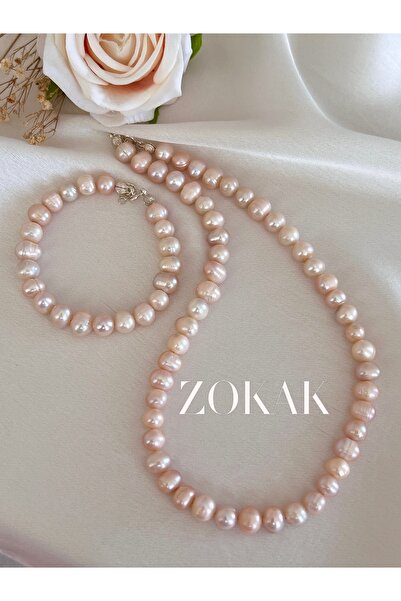 Zokak Sertifikalı Gerçek İnci set 925 Ayar Gümüş Doğal Taş inci kolye, inci b...