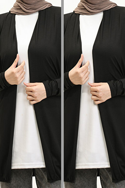 IRK Kadın İkili Kuşaklı Viskon Lastikli Spor Ceket Tesettür Hırka