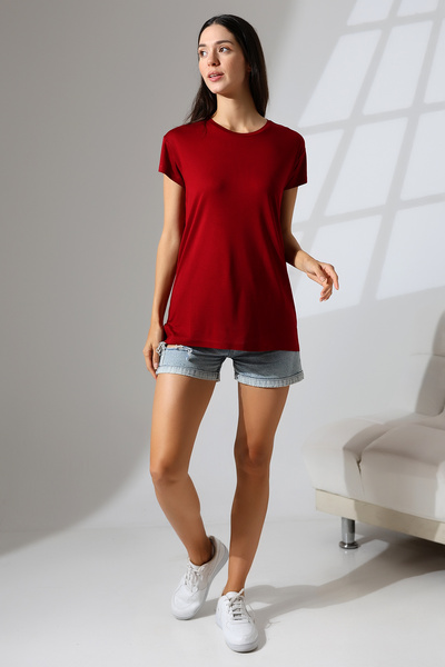 Endies Claret Red Casual T-Shirt με λαιμόκοψη - 21256
