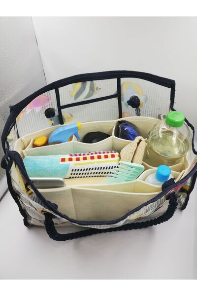 Marjinal Cream Colored Beach Bag - Organizer Inside