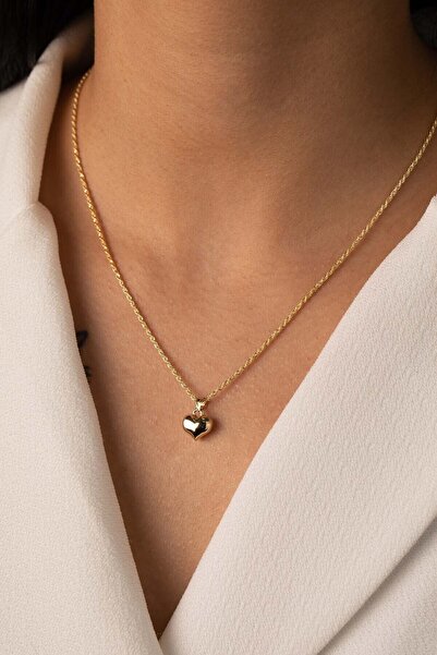 YAVUZ KUYUMCULUK Altın Ince Halat Burgu Zincir Kalp Kolye