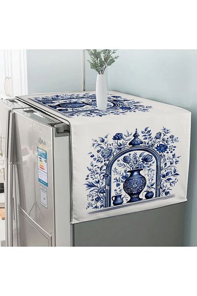 Else Dekor 60x140cm Albastru Alb Motiv Vintage Difuziune Decorativă și Husă Frigider