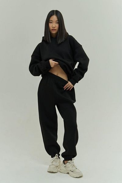 BayBayan Γυναικείο Σετ Φόρμας Jogger Oversize Μαύρο 3 Κλωστών