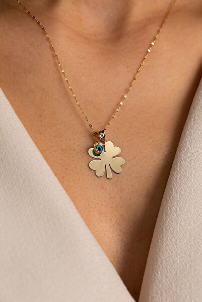 YAVUZ KUYUMCULUK 14 Ayar Altın İnce İtalyan Aynalı Yonca Kolye