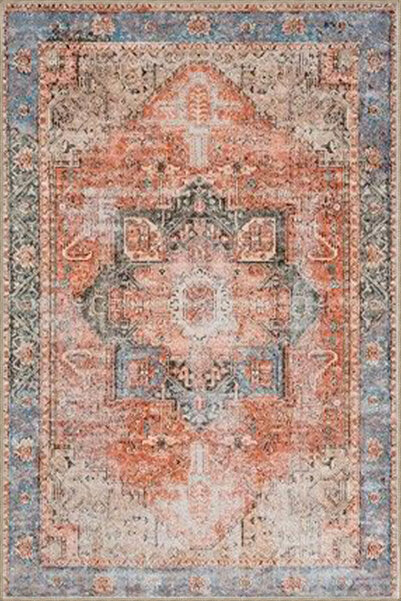 Rugs Modern Halı Sarı Turuncu Geometrik Desenli Dokuma Taban Halı ve Yıkanabi...