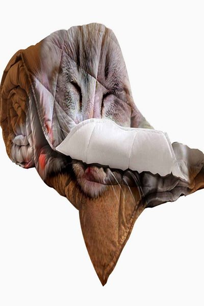 Else Dekor 3D Patterned Double Microfiber Quilted Quilt with Cute Sleeping Cat
