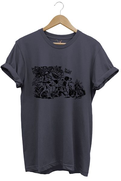 WİDİ Unisex Nature and Hunting Designed Kurzhaar Hunting Dog εμπριμέ καλοκαιρινό μπλουζάκι 100% βαμβακερό γκρι
