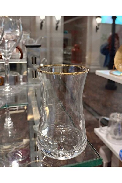 Paşabahçe 24 Carat Gold Gilt Tea Cup Set with Saddlebag - Set of 6