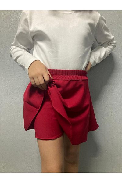 KedyKids Red Mini Shorts Skirt - Kids Double Design