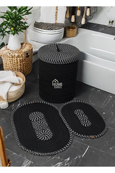 HomeTurko Set covorașe de baie din iută în stil boem - coș scandinav
