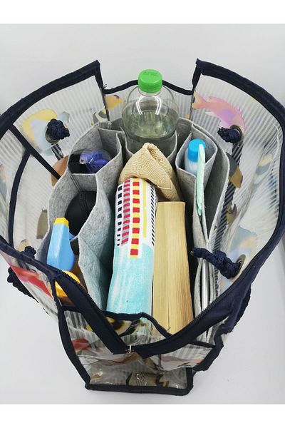 Marjinal Gray Colored Beach Bag - Organizer Inside