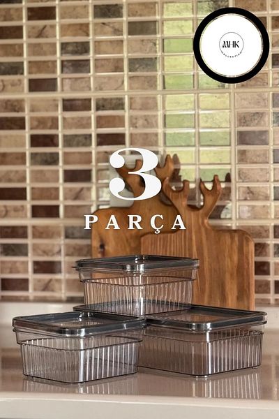 MHK Collection مجموعة حاويات تخزين مريحة مكونة من 3 قطع - 1.80 لتر × 1 و 0.85 لتر × 2 غير قابلة للكسر