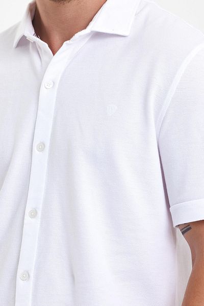 ENQUE Men's Polo Neck Short Sleeve Button Loose White Shirt