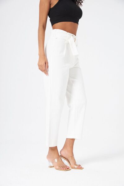 MİA NOURA Long Straight Leg Trousers with Belt & Buckle