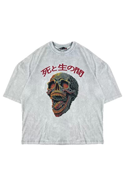 Bak Moda Tricou alb oversize unisex - Skull Scream Printed Washable