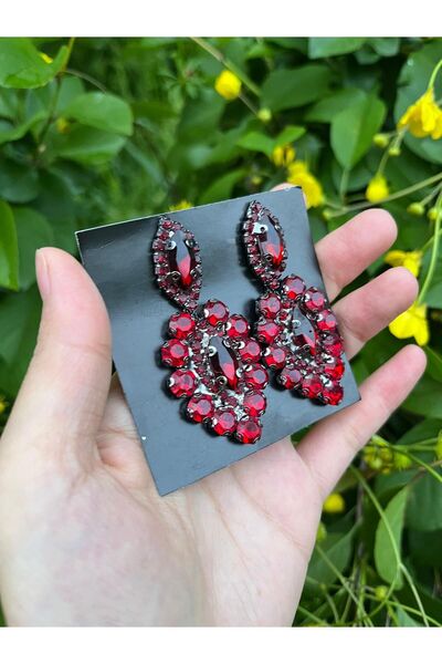 ANZE bordo Gelin tacı seti kristal taşlı taç ve küpe