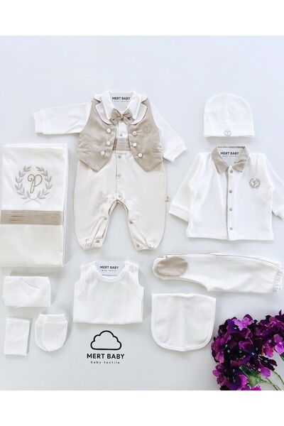 Mert Baby طقم خروج من المستشفى مكون من 10 قطع من ماتيو، بني، 100% قطن، للأطفا...