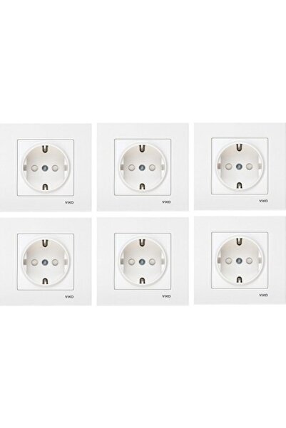 VİKO Beyaz Karre Topraklı Çocuk Korumalı Priz 6'lı Çerçeveli