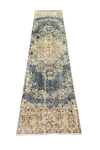 BURAK HALI El Dokuma Su Yeşili Vintage Yolluk 80x315 Eskitme 3 Metre Halı