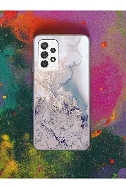 Spoyi Samsung A23 Lila Mermer Tasarımlı Şeffaf Telefon Kılıfı