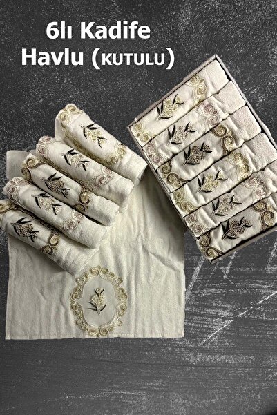 Çt Çeyizci Tekstil Набір рушників з розкішним візерунком і гупрі з сатину - 50x90, 6 штук для рук і обличчя