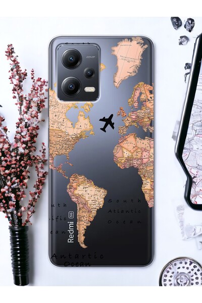 Spoyi Xiaomi Redmi Note 12 Pro 5G Transparan Harita Tasarımlı Şeffaf Telefon ...