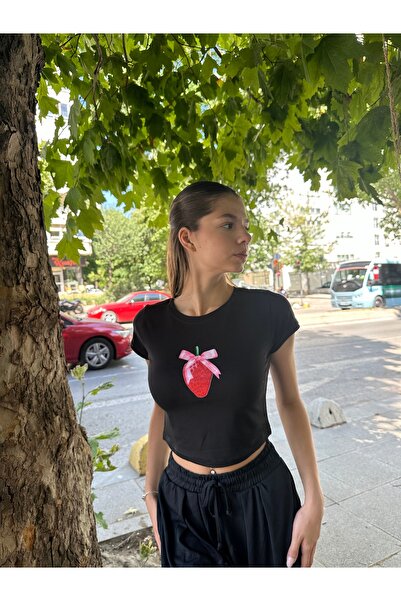 GaiaGirlz y2k Φιόγκος με στάμπα φράουλας Crop Top