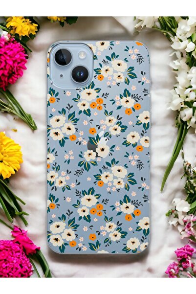 Spoyi iPhone 15 Ayçiçeği Papatya Tasarımlı Şeffaf Telefon Kılıfı
