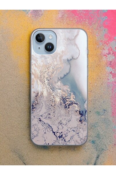 Spoyi iPhone 15 Lila Mermer Tasarımlı Şeffaf Telefon Kılıfı