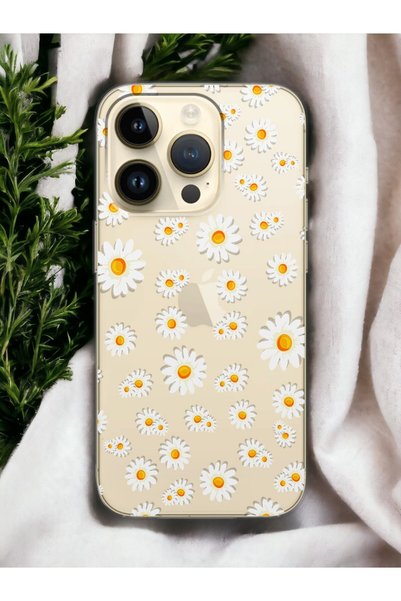 Spoyi iPhone 14 Pro Full Daisy Design Transparent Phone Case