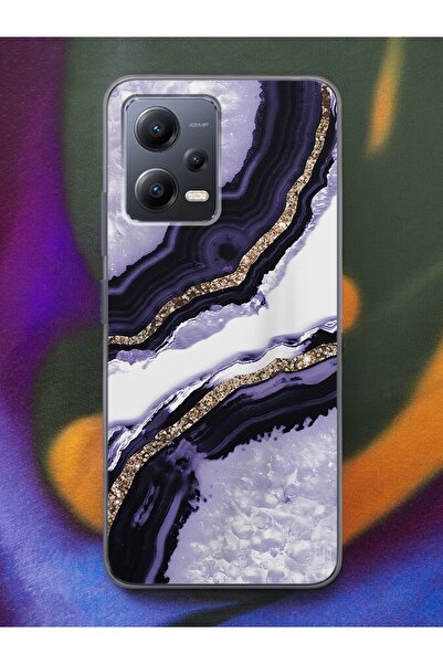 Spoyi Xiaomi Redmi Note 12 Pro 5G Mor Kumsal Tasarımlı Şeffaf Telefon Kılıfı