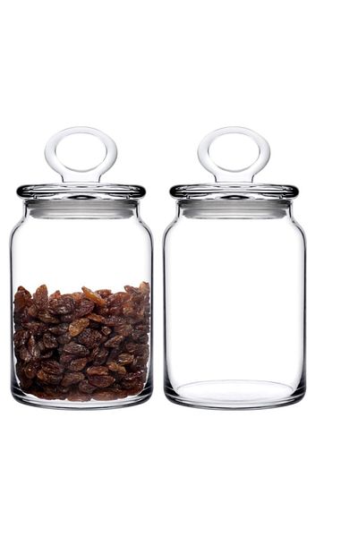 Paşabahçe Kitchen 2-Piece Slim Medium Jar Set with Glass Lid - 860 Cc