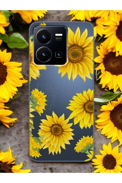 Spoyi Vivo Y35 Ayçiçeği Tasarımlı Şeffaf Telefon Kılıfı