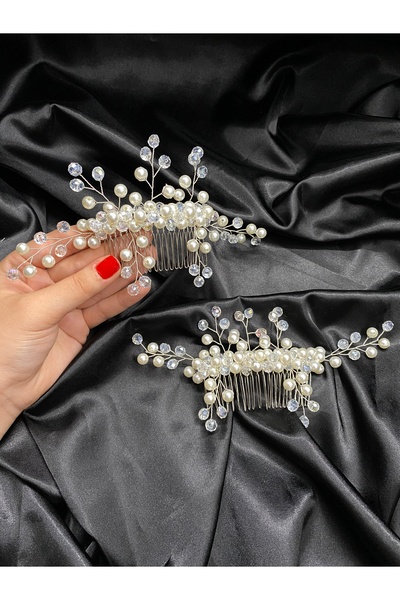 ecrin tuhafiye hobi İkili Taraklı Beyaz Gelin, Nişan Düğün Saç Aksesuarı, Gel...