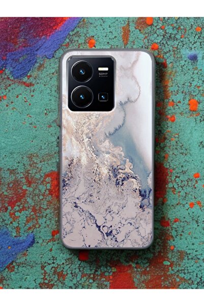 Spoyi Vivo Y22s Lila Mermer Tasarımlı Şeffaf Telefon Kılıfı