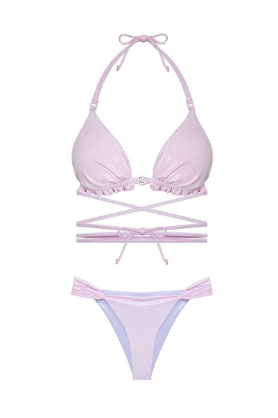 if you love me now Ruby Pınk Çift Taraflı Simli Bikini