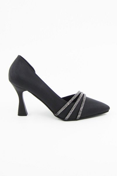 Erkan Saçmacı Anita Negru Satin Stoned - Pantofi Rochii De Seara 9 cm