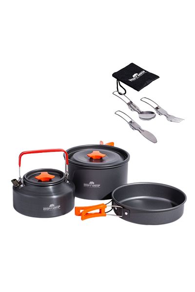 ON OFF KAMP Kamp Ve Macera Ekipmanları Pot Pan - Teapot and Fork Spoon Knife Set