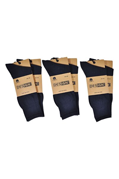 Design Socks Men's Navy Blue 100% Cotton Socks (6 Pairs) in Special Kraft Box - Patterned Socks