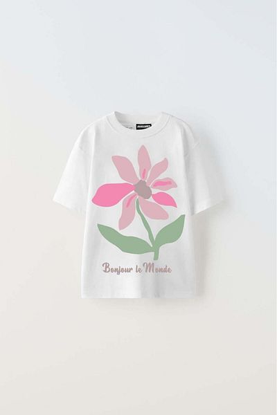 MİNİKO KİDS Tricou pentru fete din bumbac cu modele florale - Decolteu