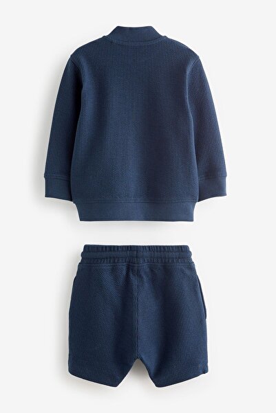 Next Baby Navy Blue Cotton Long Sleeve Jacket and Shorts Set