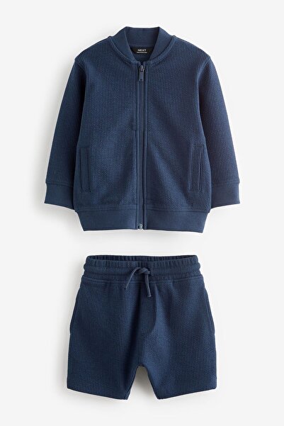 Next Baby Navy Blue Cotton Long Sleeve Jacket and Shorts Set