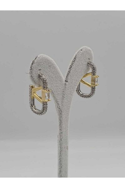 YUGENCONCEPT Vip Imported V Logo Jewelled Brand Steel Earrings