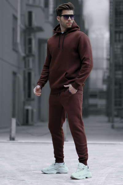 BayBayan Men's Brown 3 Thread Cotton Raised Oversize Tracksuit Set