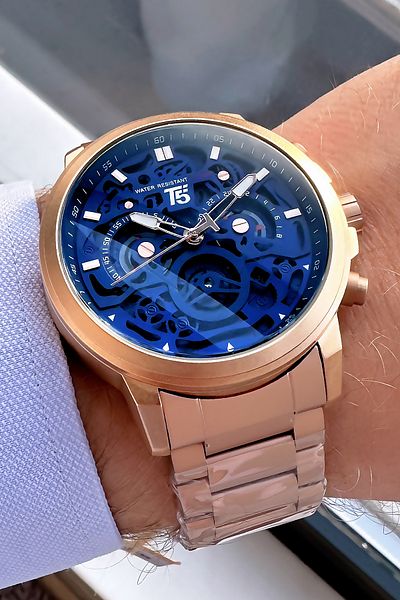 T5 Saat Men's Rose Colored Steel Watchband - 3 ATM Waterproof with Bracelet Gift TSE2001C3